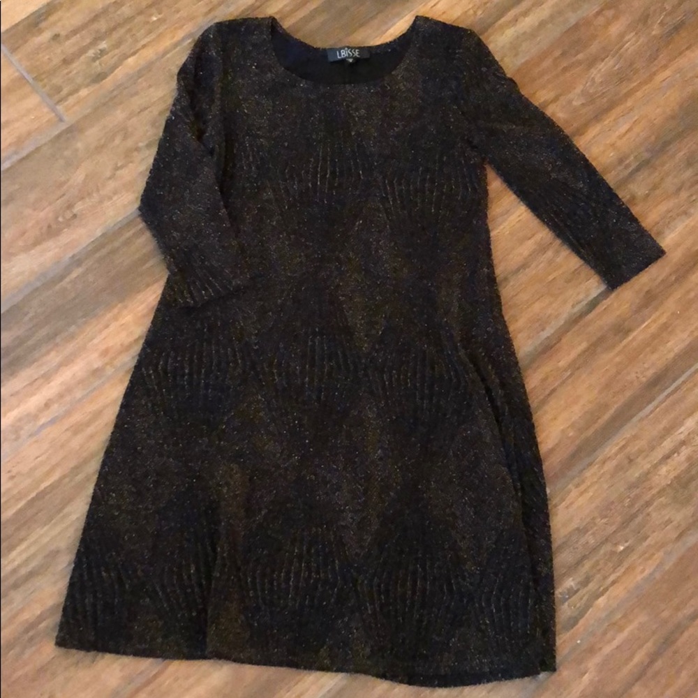Lbisse Metallic Shimmer Three-Quarter Sleeve Dress